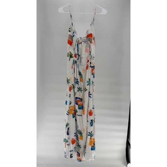 Anthropologie Paper Heart Coastal Maxi Dress Trees Tie Back Spaghetti Strap L - Picture 5 of 5